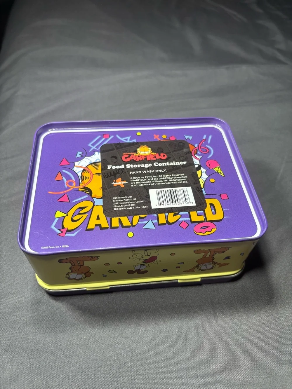 New Garfield Purple Metal Tin Lunchbox